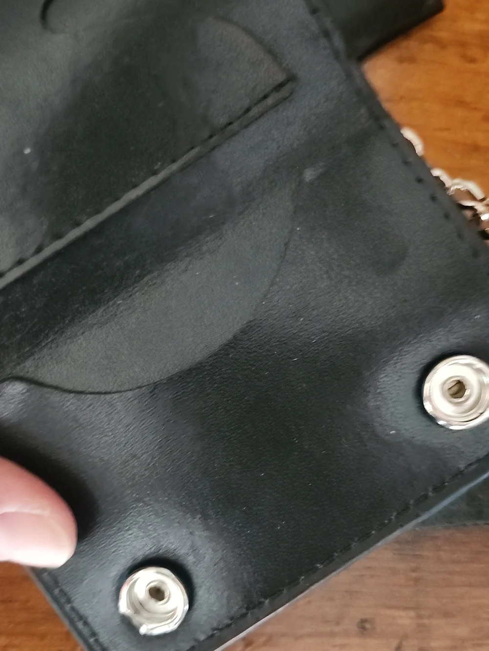 Tri-Fold Leather Black Punk Skull Chain Wallet with Key Strap